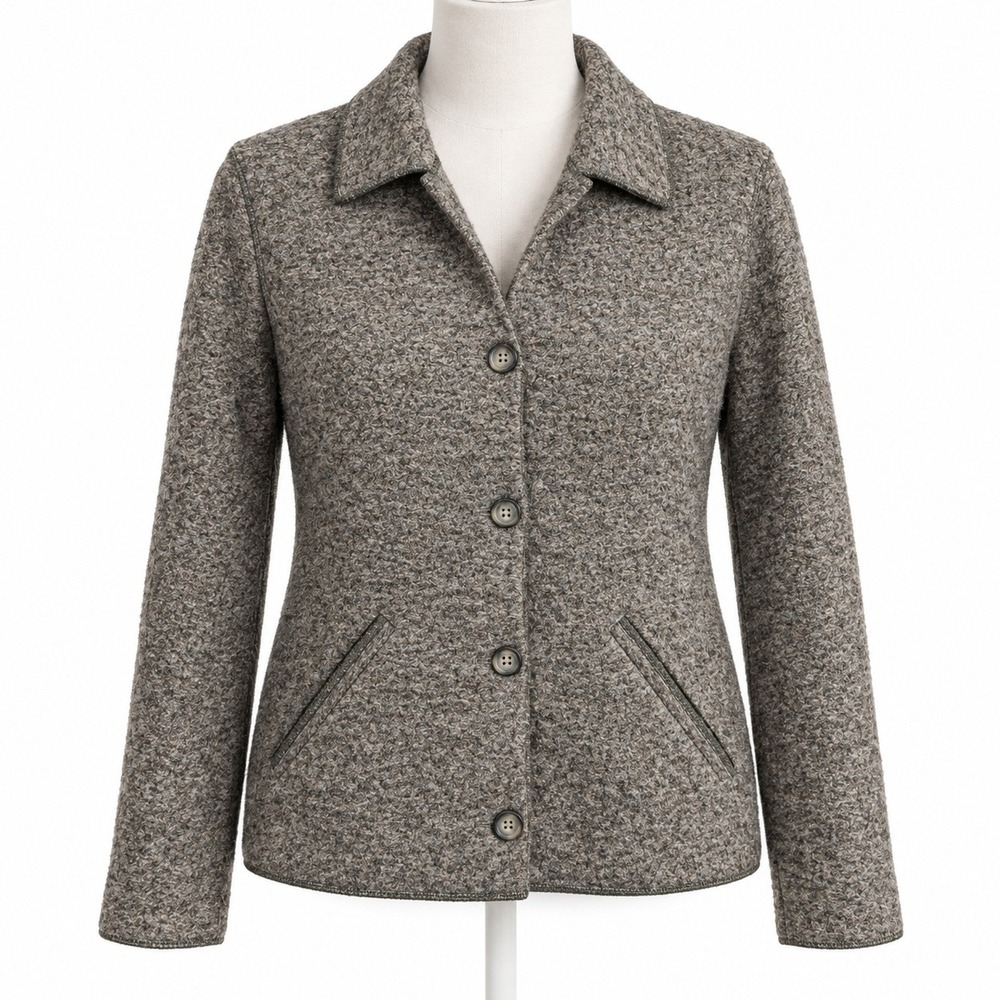 Vintage 100% Wool Button Front Cardigan Jacket Size S Gray Collared Classic